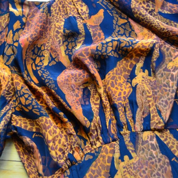 Farm Rio Black Giraffes Puff Sleeve Blouse Size XS - Picture 12 of 14